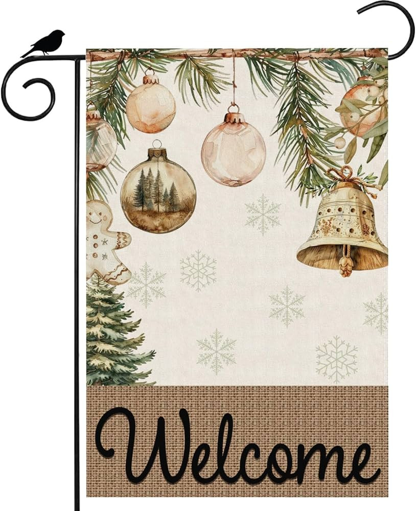 Welcome Christmas Pines Bells Gingerbread Man Winter Xmas Garden Flag Yard Flag 12x18 Inch Double... | Amazon (US)