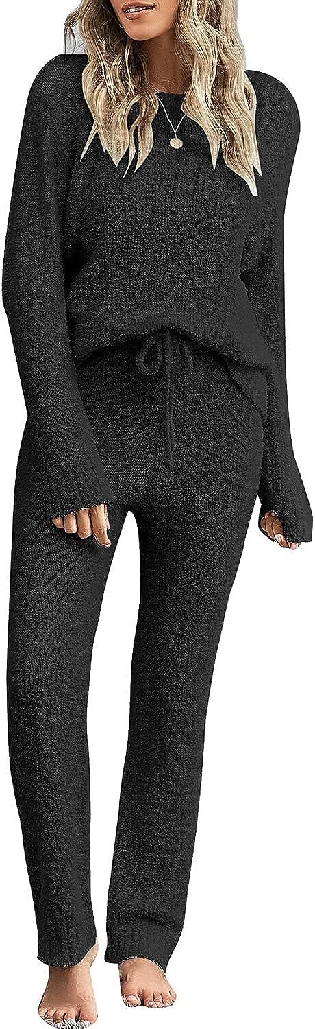 luvamia Women's Casual Pajamas Sets Long Sleeve Tops and Pants Knitted Pjs Loungewear | Amazon (US)