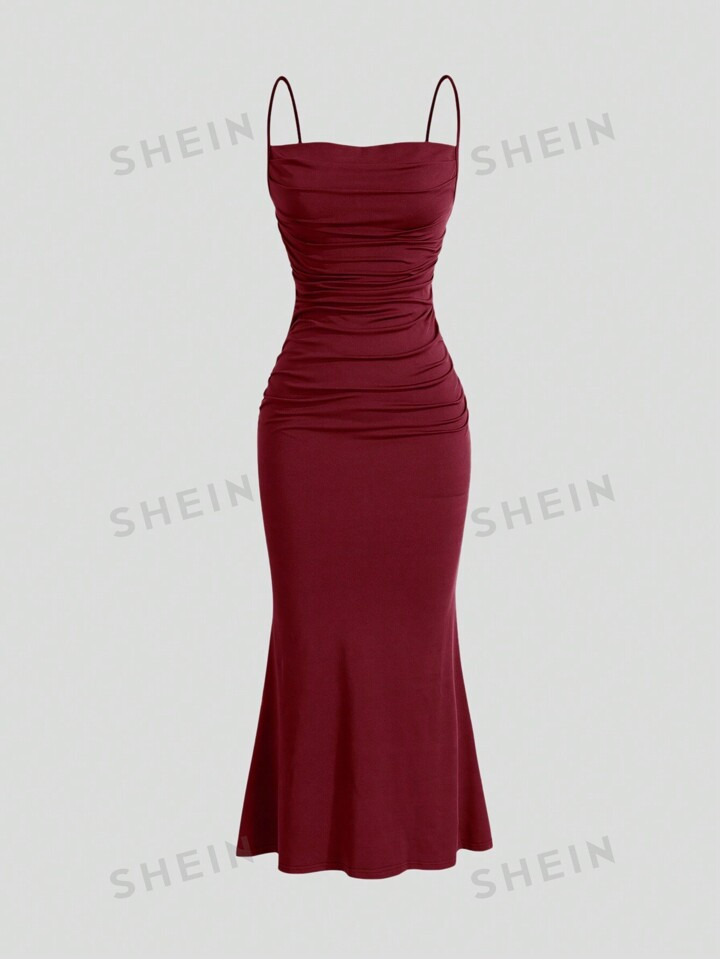 SHEIN MOD Solid Ruched Cami Dress | SHEIN