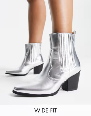 Glamorous Wide Fit western ankle boots in silver | ASOS (Global)