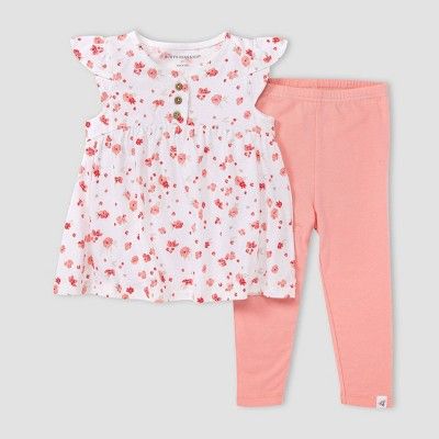 Burt's Bees Baby® Girls' Ditsy Rose Tunic & Leggings Set - Light Pink | Target