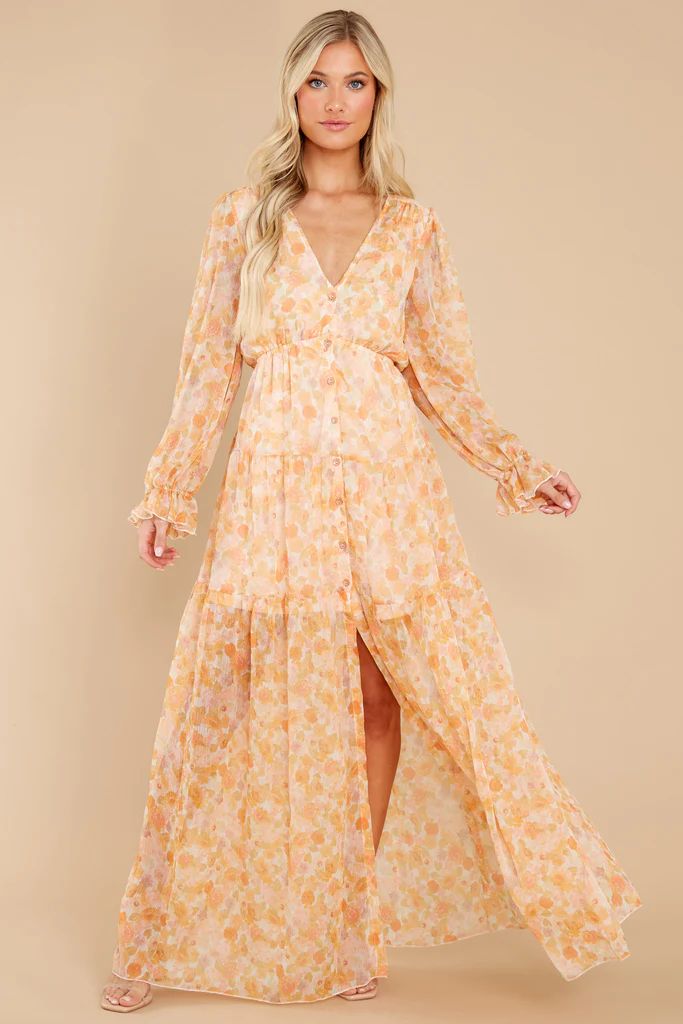 Ready To Flourish Peach Floral Print Maxi Dress | Red Dress 