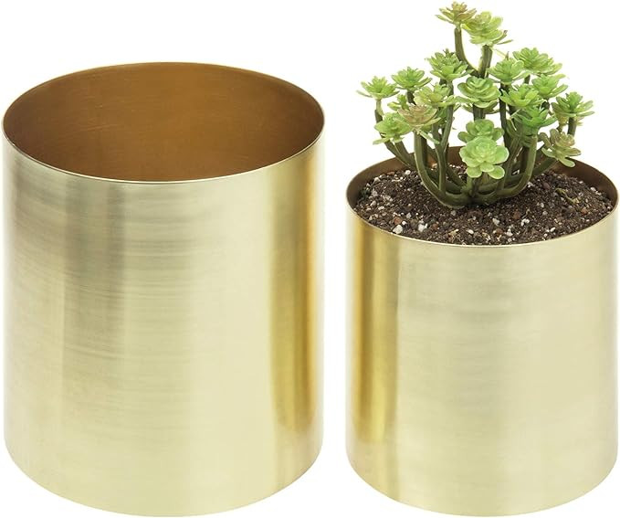 MyGift Modern Brushed Brass Plated Indoor Plant Pot, Cylindrical Metal Vase, 5 and 6 Inch, Set of... | Amazon (CA)