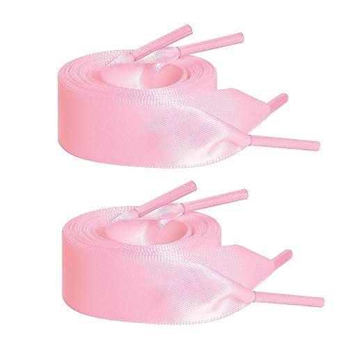 Marrywindix 2 Pairs 47" Flat Satin Ribbon Shoelaces Pink Silk Shoestrings Wide Shoe Laces for Sneakers Skate Shoes Boots Sport Shoes | Amazon (US)