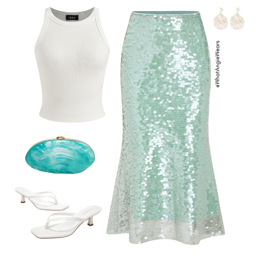 This look is SUCH a dreamy spring break moment 🌊 The seafoam sequins + crisp white + that turquoise clutch? Effortlessly elevated but still easy to pair ✨ 

#SpringBreakStyle #VacationOutfit #ResortWear #ChicStyle #WhatToWear

#LTKootd #LTKgrwm #LTKTravel