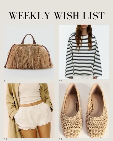 On my wish list this week… 👛
Summer outfits | Braided ballerina slippers | Stripe t-shirt | Breton top | Fringed handbag | Broderie anglaise shorts | Spring outfit 

#LTKSeasonal #LTKitbag #LTKFestival
