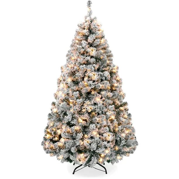 Best Choice Products Clear LED Green Prelit Pine Holiday Christmas Tree, with Snow Flocked Branch... | Walmart (US)