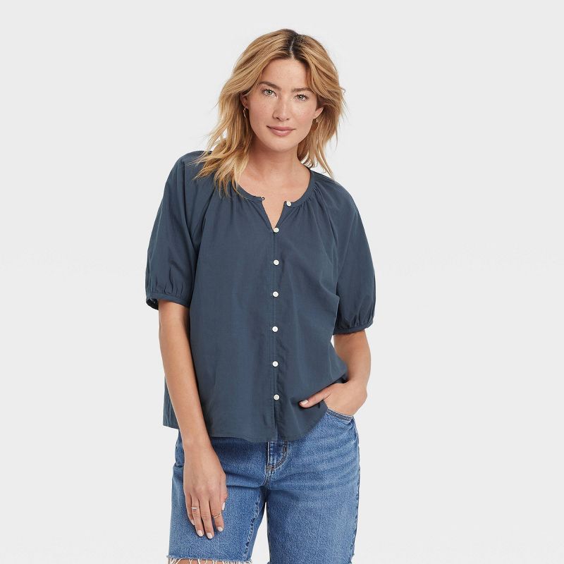 Women's Puff Short Sleeve Button-Front Blouse - Universal Thread™ | Target