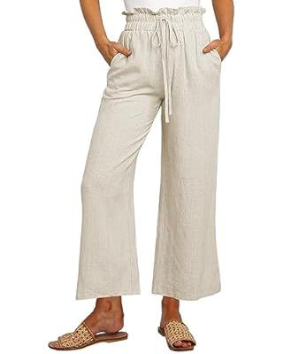 ANRABESS Women's Linen Pants Casual Loose High Waist Drawstring Wide Leg Capri Palazzo Pants Trou... | Amazon (US)