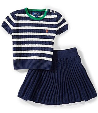 Polo Ralph Lauren Little Girls Short-Sleeve Striped Sweater  Coordinating Skirt Set -  6X | Dillard's