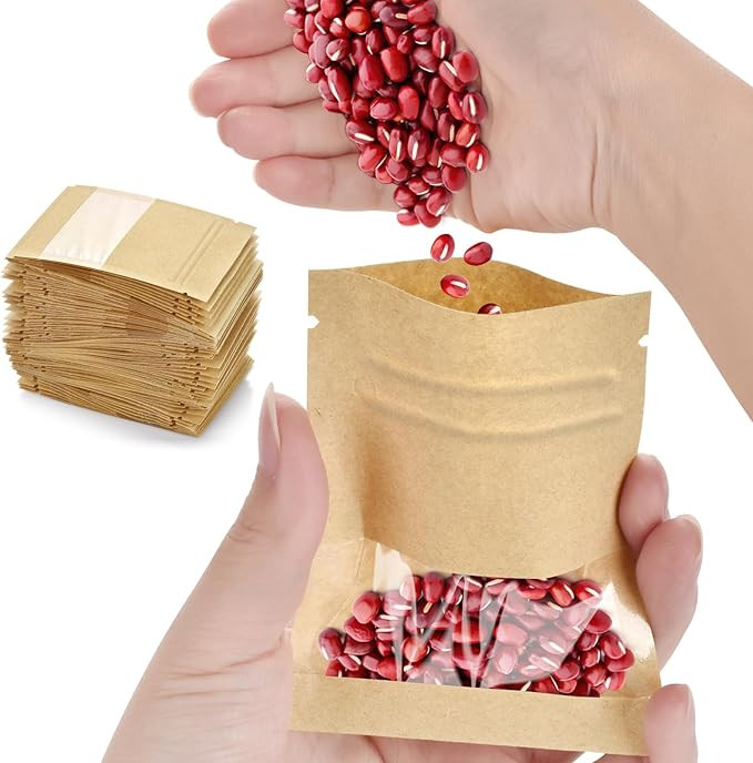 100 Pcs Small Resealable Seed Envelopes, Mini Zip Lock Kraft Bags with Window, 2.7"x3.5" Coffee S... | Amazon (US)