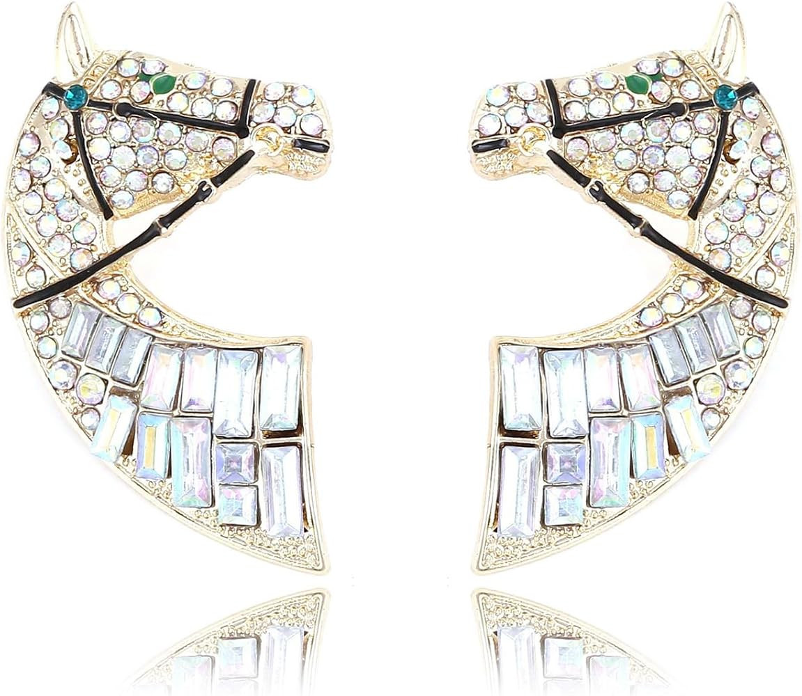 Horse Earrings for Women Sparkly Rhinestone Crystal Fun Race Horse Earrings Cute Western Horse An... | Amazon (US)
