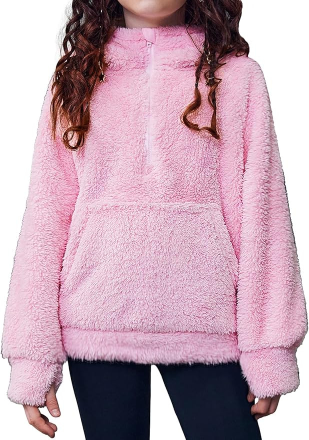 Arshiner Girls Fuzzy Hoodies Half Zip Sherpa Pullover Sweatshirt Fleece Cozy Outwear Coat with Po... | Amazon (US)