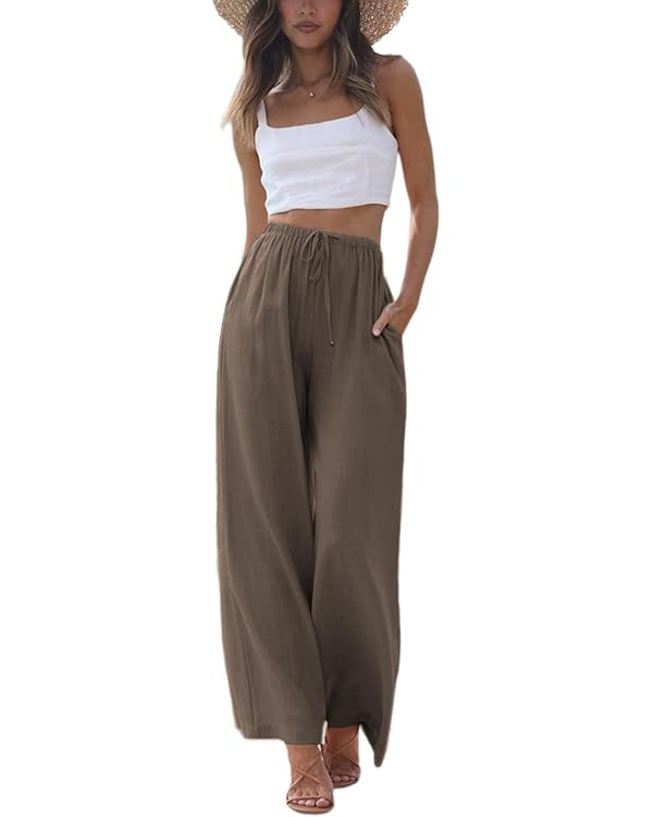 Faleave Cotton Linen Palazzo Pants Flowy Wide Leg | Amazon (US)