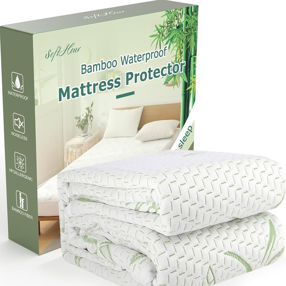 Queen Waterproof Mattress Protector, Rayon Made from Bamboo Mattress Pad Cover, Soft Breathable C... | Amazon (US)