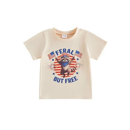 BemeyourBBs Toddler Baby Boy Girl 4th of July T-Shirts Outfit Patriot Independent Day Clothes American Flag Raccoon Letter Print Crew Neck Shirts Kids Summer Casual T Shirt Tops | Walmart (US)