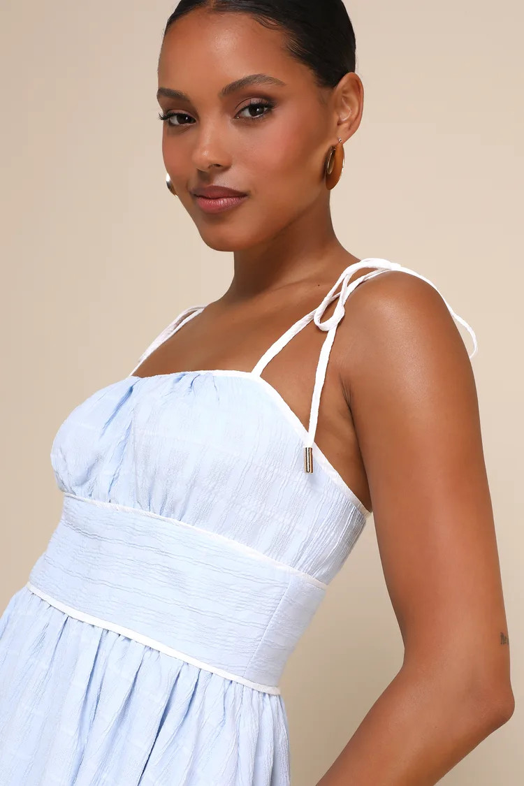 Charmingly Adorable Blue Tie-Strap Midi Dress With Pockets | Lulus