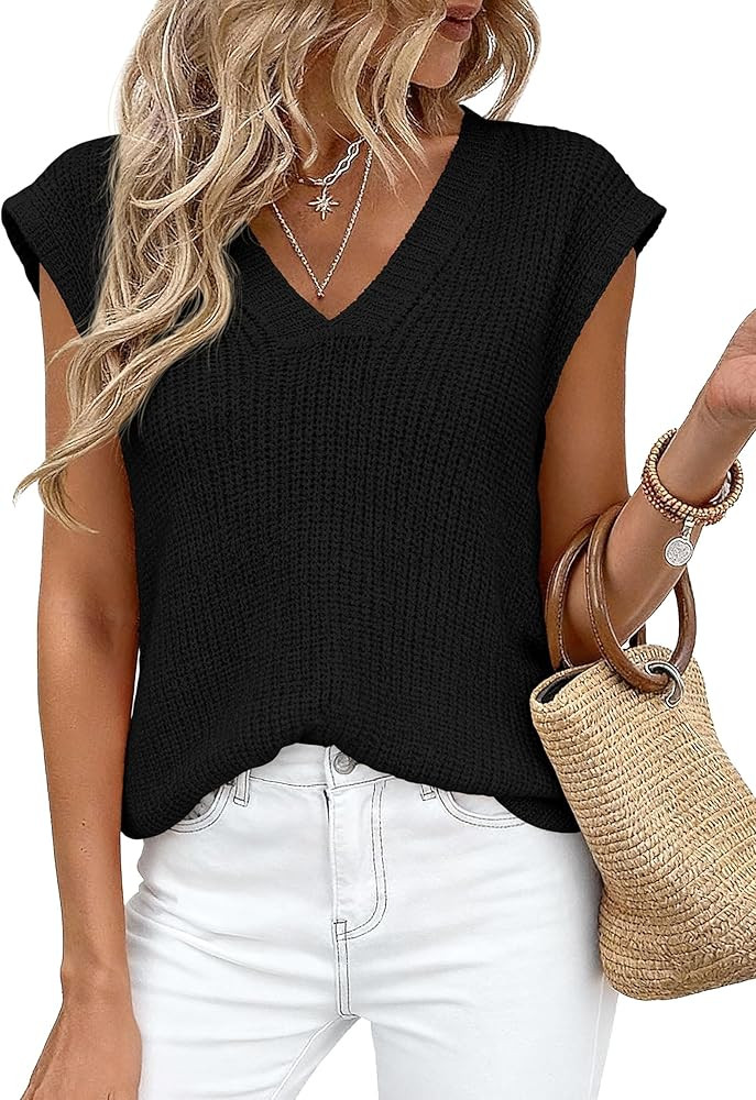 PRETTYGARDEN Women's 2026 Lightweight Sweaters Vest Spring Trendy Cap Sleeve V Neck Knit Tank Top... | Amazon (US)