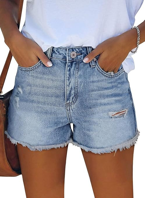 ZOLUCKY Jean Shorts Womens Summer High Waisted Denim Stretchy Ripped with Pockets | Amazon (US)