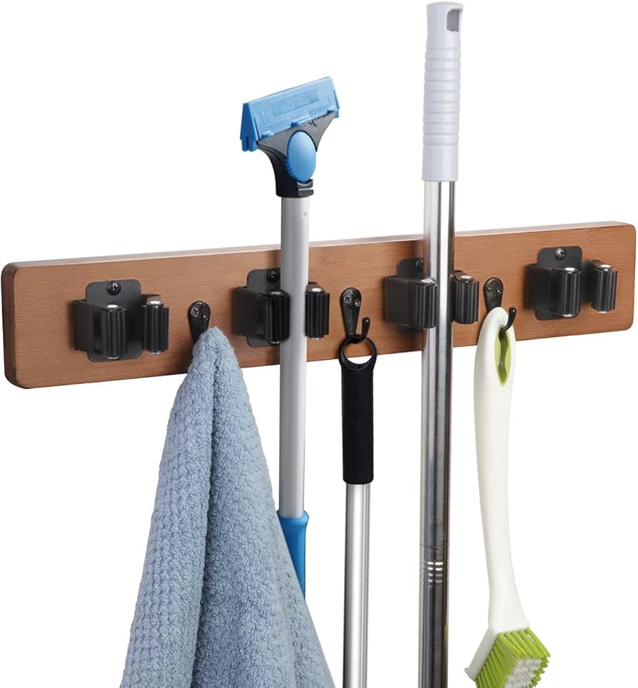 JSVER Broom Holder Wall Mount Mop Broom Holder, Tool Organizer Wall Hanger, Storage Rack with 3 H... | Amazon (US)