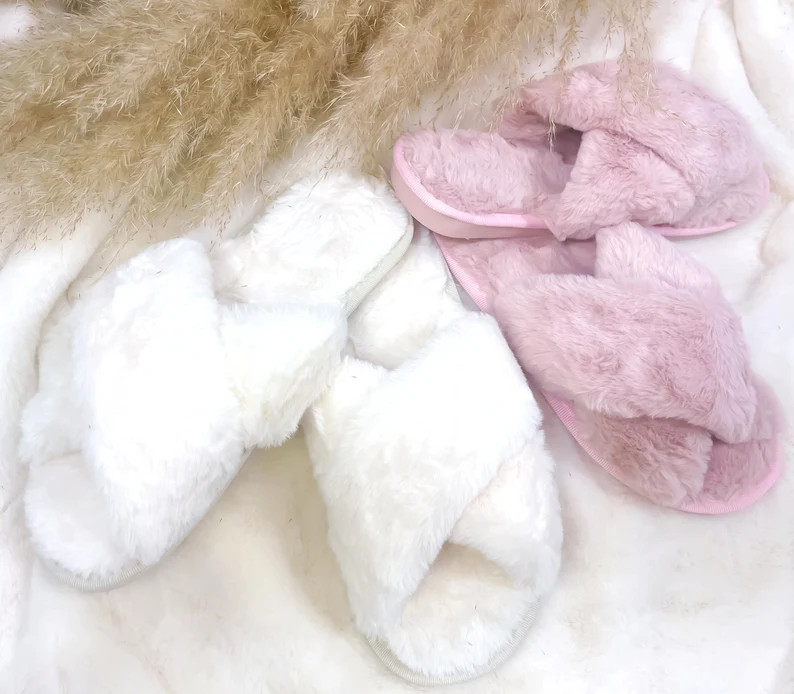Fluffy Bride Bridesmaid Slippers, Fuzzy Bridal Party Slippers, Bridal Party Gift, Gifts, Personal... | Etsy (US)