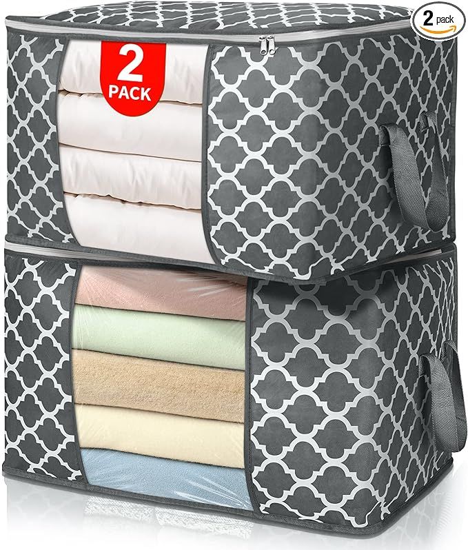 2 Pack Large Storage Bags Clothes Storage Organizer with Durable Handles for Closet Storage, Comf... | Amazon (US)