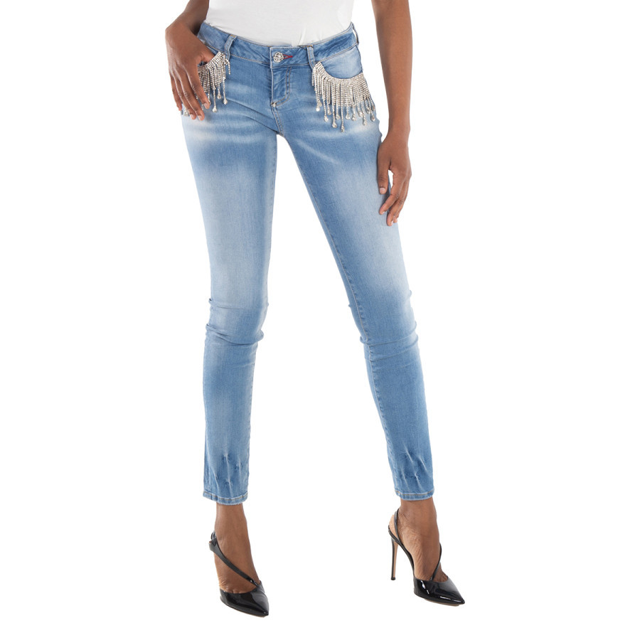Philipp Plein Slim Fit Rhinestone Fringe Denim Jeans | Jomashop.com & JomaDeals.com