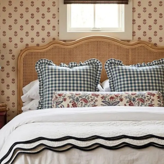 Ruffled Edge Cotton Check Throw Pillow | Antique Farm House