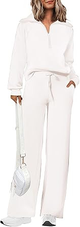 PRETTYGARDEN Women's 2 Piece Outfits Casual Lapel Half Zip Sweatshirts And Wide Leg Pants Tracksu... | Amazon (US)