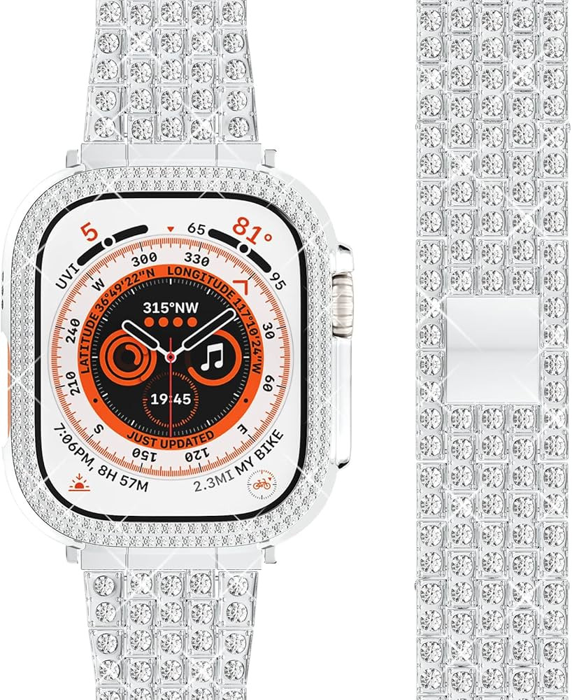 QVLANG Compatible with Apple Watch Band Ultra/Ultra 2 Band 49mm, Bling Series Band for Women + Di... | Amazon (US)