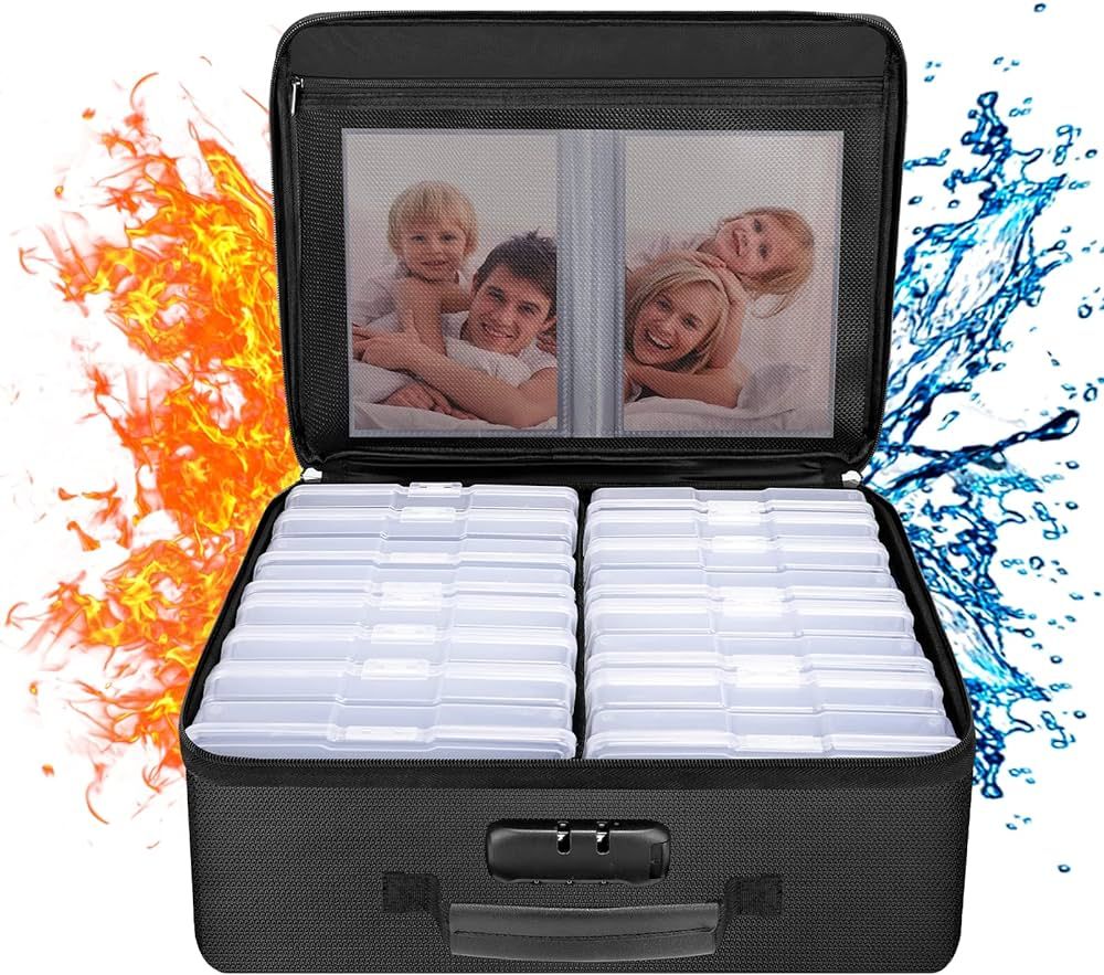 ENGPOW Fireproof Photo Storage Box with 16 Inner 4" x 6" Photo Case(Clear),Photo Box Organizer wi... | Amazon (US)