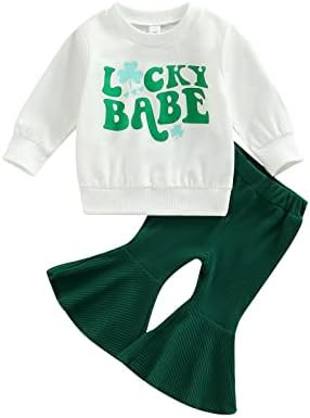 St Patrick's Day Baby Girl Clothes Shirt Tops and Bell Bottom Pants Clover Sweatshirts Pullover P... | Amazon (US)