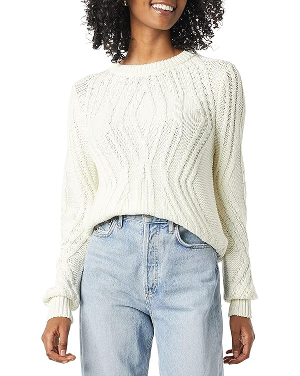 Amazon Essentials Women's 100% Cotton Crewneck Cable Sweater | Amazon (US)
