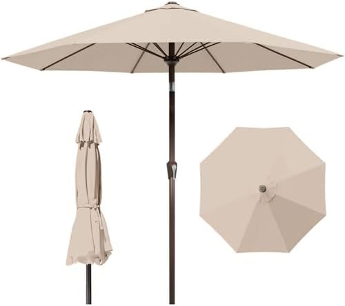 9ft Patio Umbrella with Push Button Tilt and Crank,Outdoor Market Table Umbrella UV Protection 8 ... | Amazon (US)