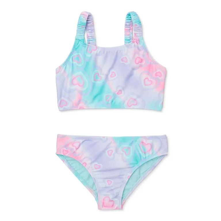 Wonder Nation Girls Tie Dye Ruched Bikini Swimsuit with UPF 50, Sizes 4-18 - Walmart.com | Walmart (US)