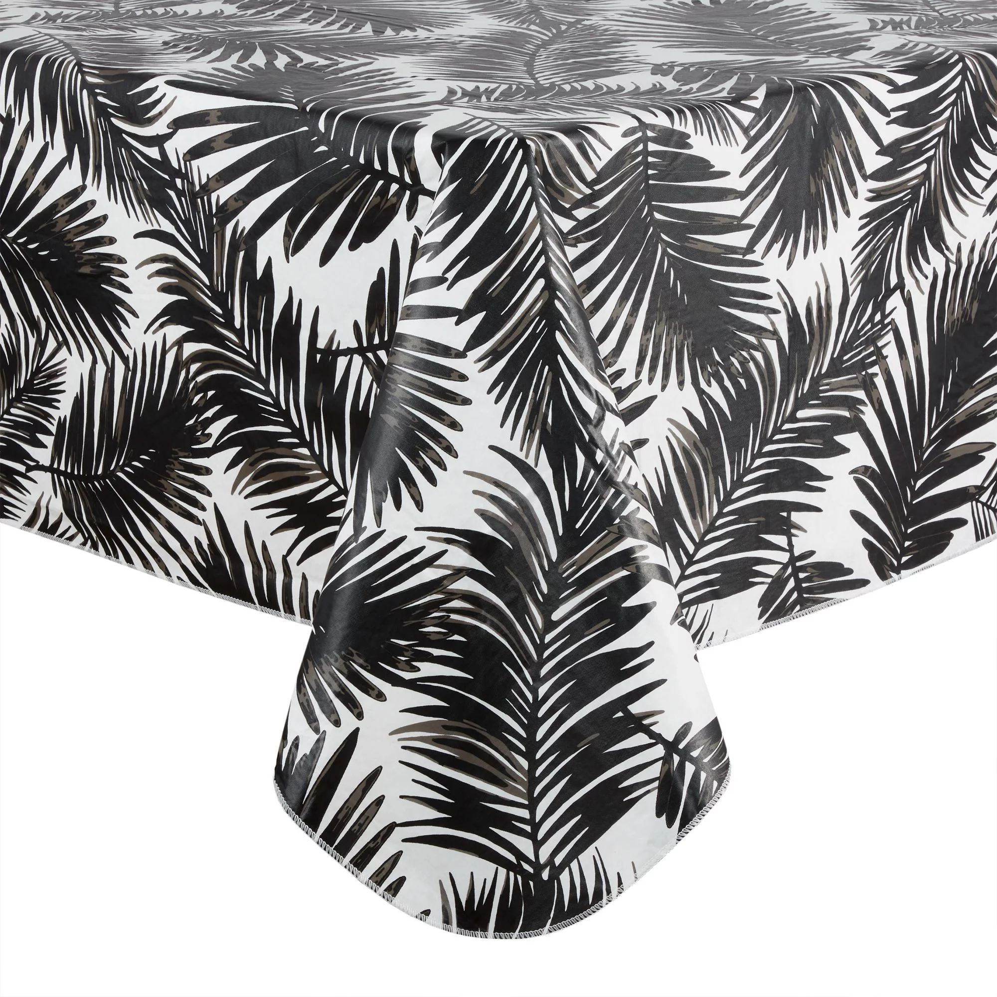 Mainstays Black and White Palm Leaves PEVA Vinyl Tablecloth, 60"W x 102"L - Walmart.com | Walmart (US)