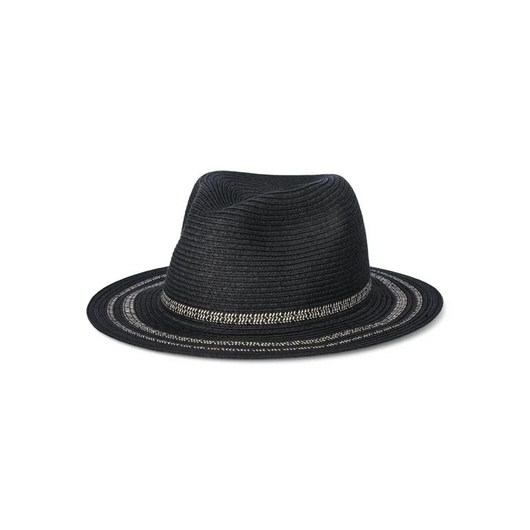 Time and Tru Women's Striped Straw Panama Hat, Black - Walmart.com | Walmart (US)