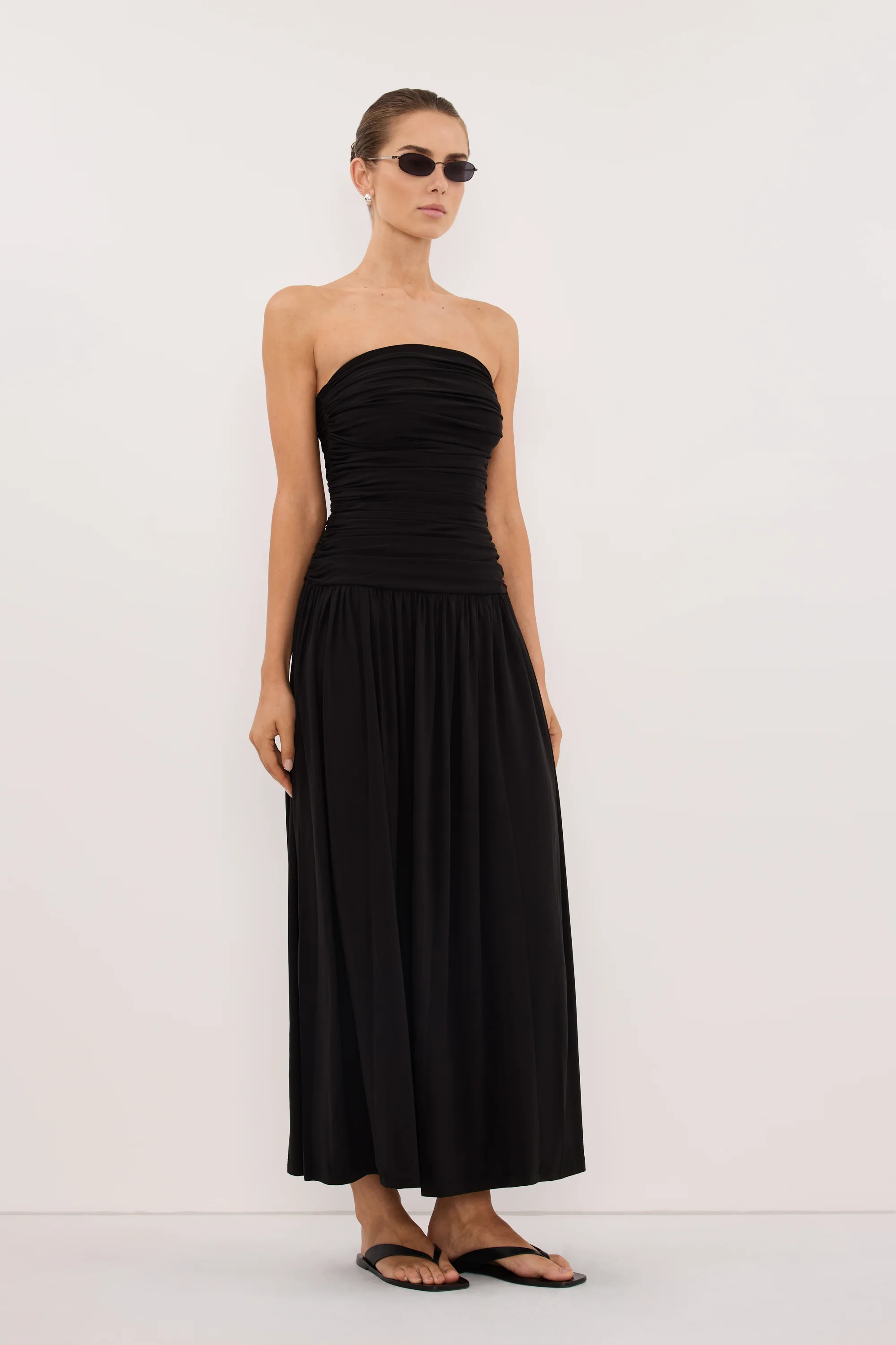 SHARI BLACK BANDEAU MIDI DRESS | DISSH