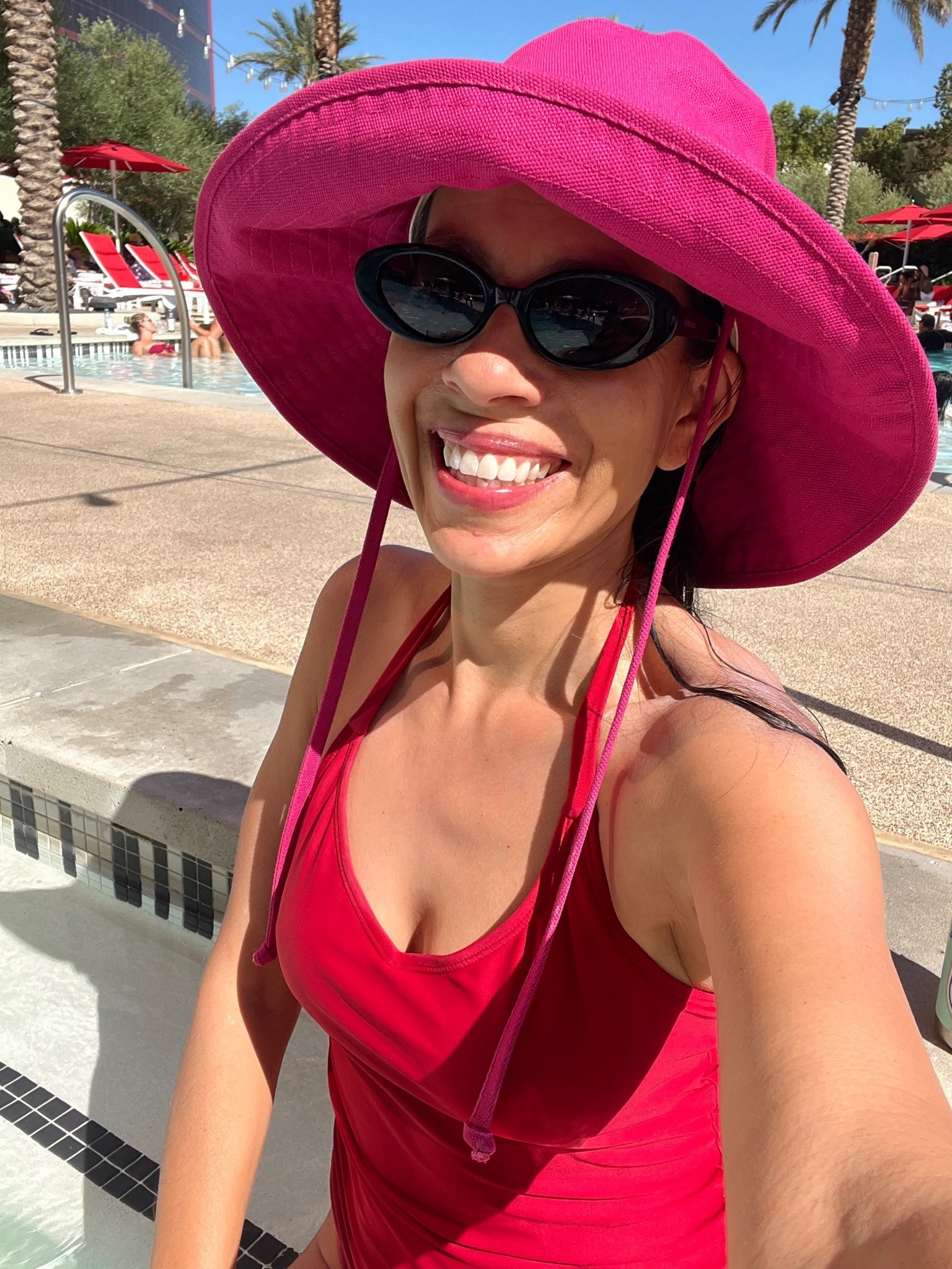 Lack of color hat with a red bathing suit

#LTKdayinmylife #LTKSeasonal
