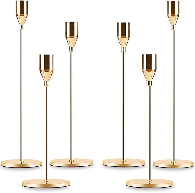 Gold Taper Candle Holder Set of 6, Brass Gold Tall Candlestick Holders, Metal Vintage Candle Stic... | Amazon (US)