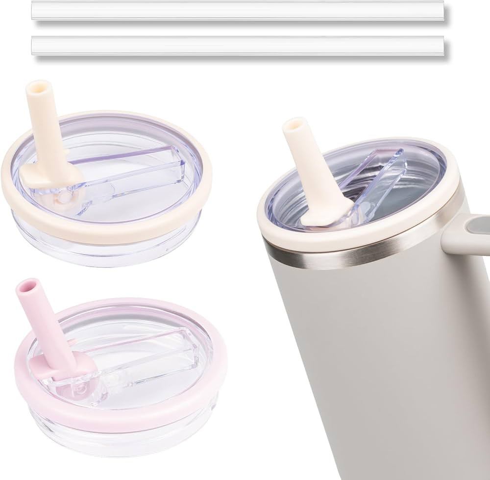 40 oz Tumbler Flip Straw Lid Compatible with Stanley Cup 40oz Tumbler (Cream White and Light Purp... | Amazon (US)