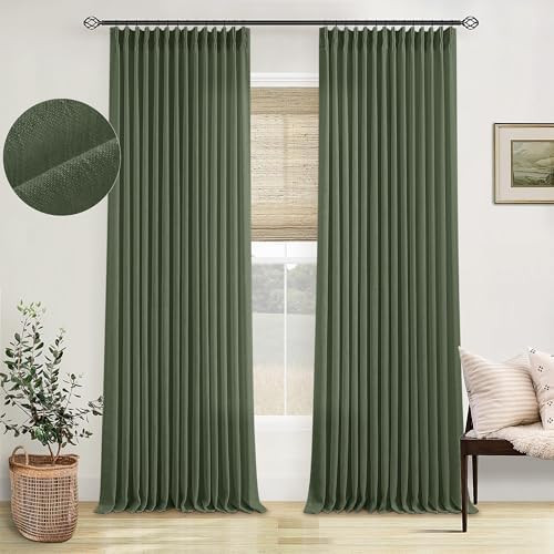 Pleated Linen Olive Green Curtains 102 Inches Long 2 Panels Set for Living Room Bedroom Neutral F... | Amazon (US)
