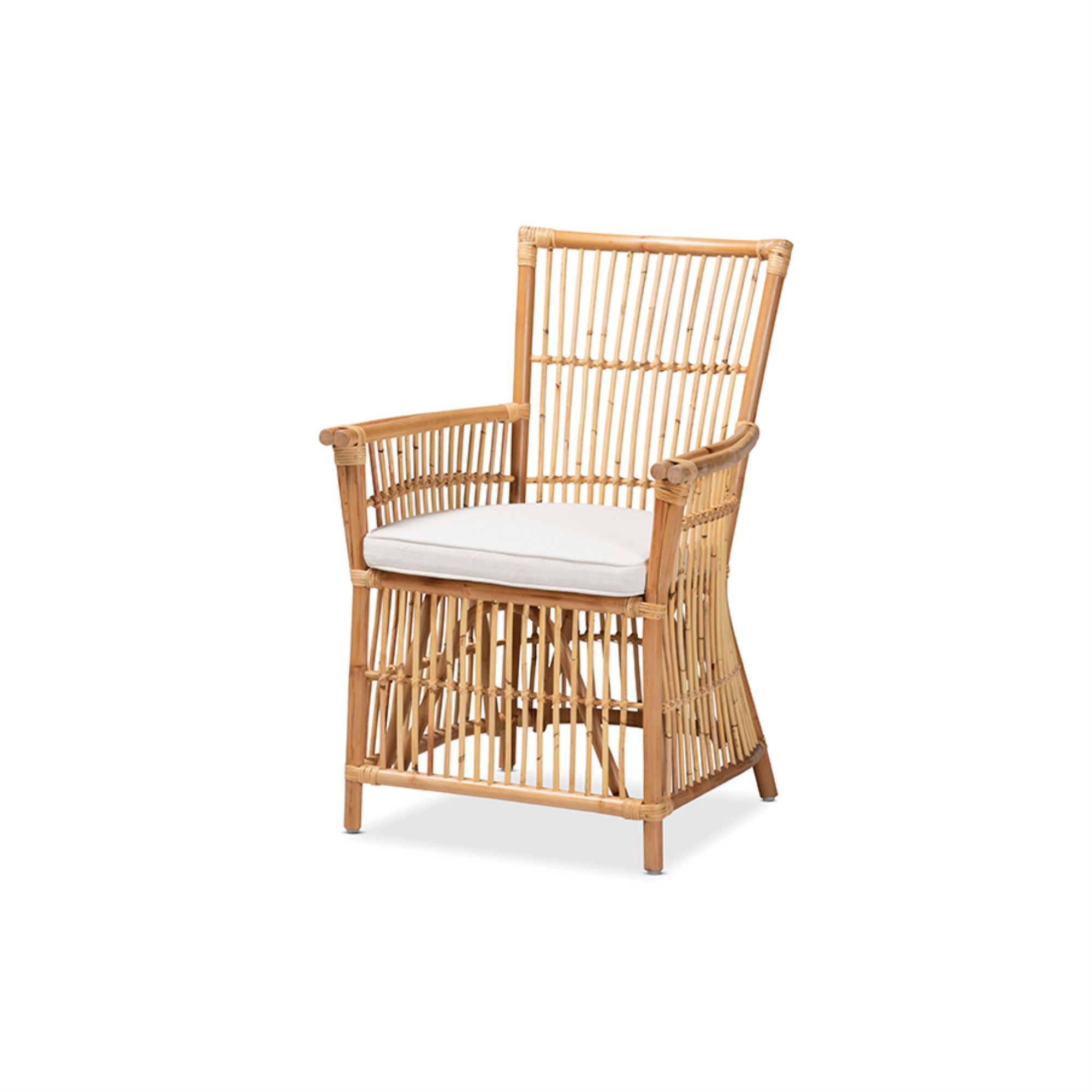 Baxton Studio Rose Modern Bohemian White Fabric Upholstered and Natural Brown Rattan Armchair - W... | Walmart (US)