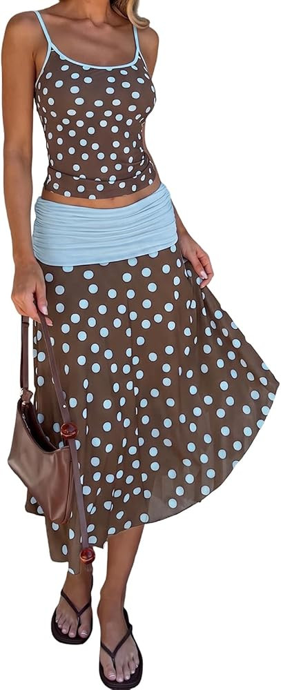 Adjustable cami top, asymmetrical skirt, mesh skirt lined, stretch fabric, going out vacation, br... | Amazon (US)