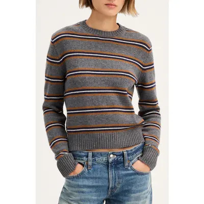 Madewell The Mila Stripe Crewneck Sweater in SoftWool in Heather Grey Mini Multi Stripe at Nordstrom, Size Small | Nordstrom