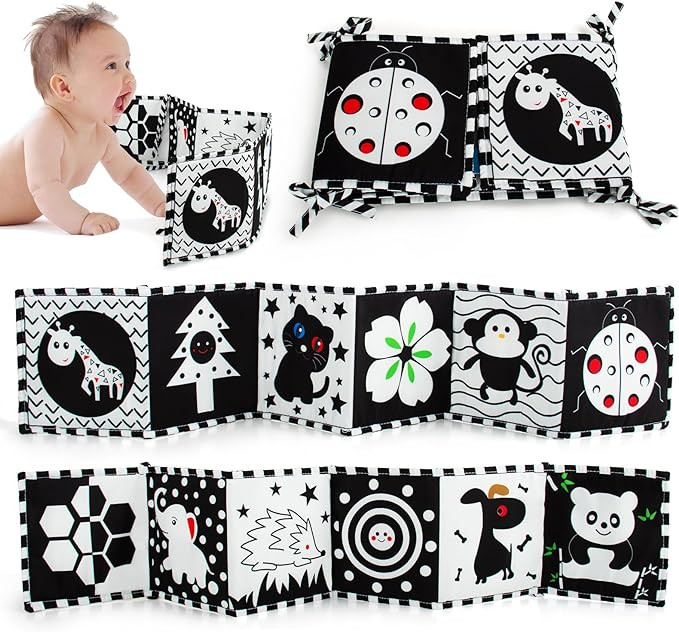 Cawgug Black and White Books High Contrast Baby Toys 0-6 Months Baby Soft Book for Early Educatio... | Amazon (US)