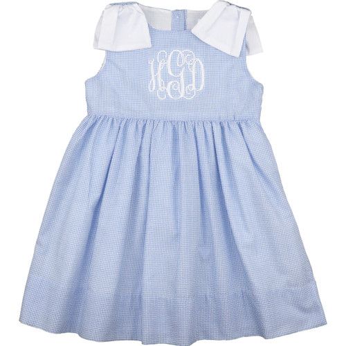 Blue Gingham Seersucker Bow Dress | Cecil and Lou