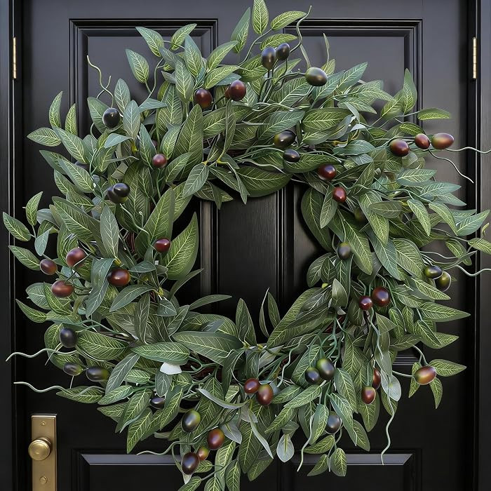 Olive Wreaths 20 Inch Wreath for Front Door with Purely Handmade Realistic Dense Olive Leaf Olive... | Amazon (US)