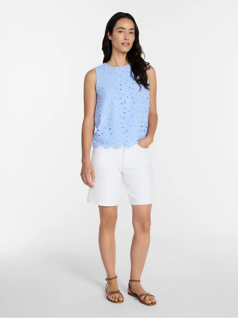 Time and Tru Women\u2019s and Women\u2019s Plus Eyelet Embroidered Top, Sizes XS-4X | Walmart (US)