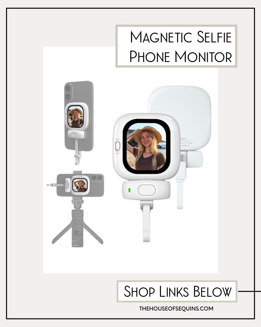 Magnetic selfie phone monitor screen